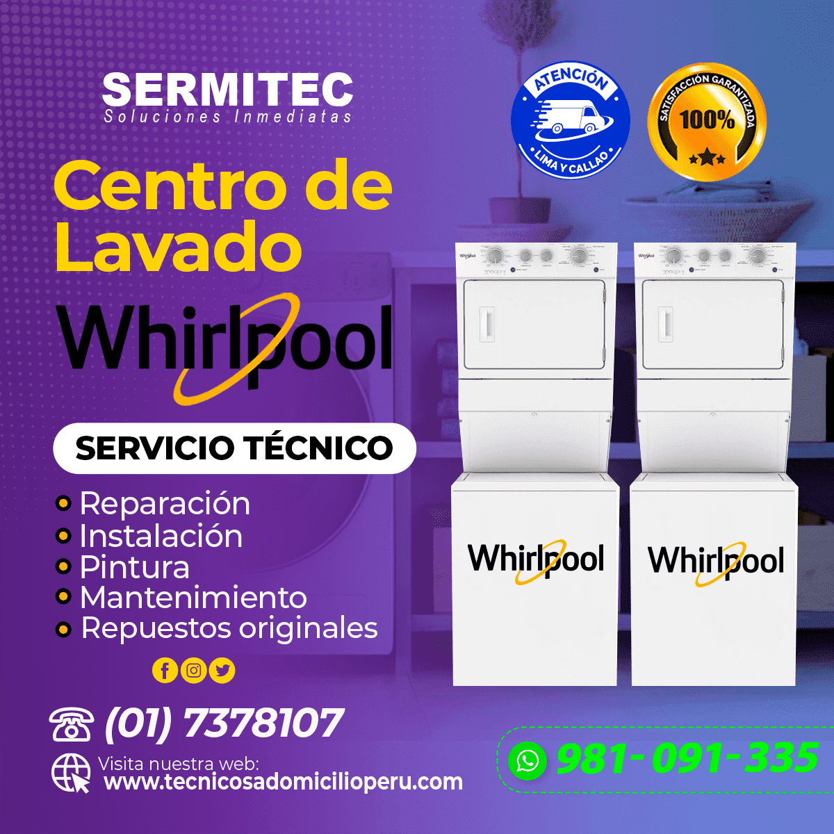 SERMITEC WHIRLPOOL Lavadora 981091335- Chorrillos